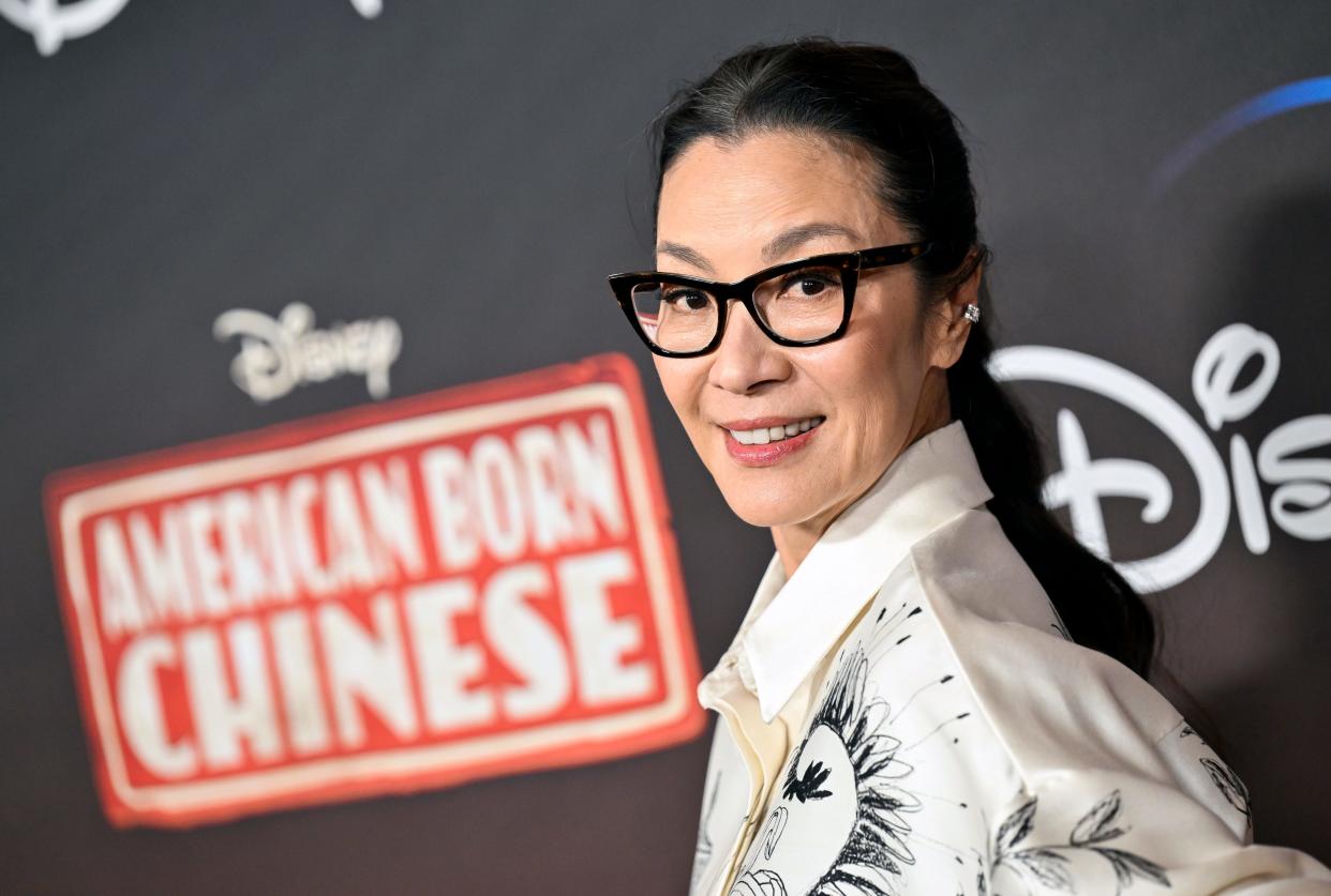 Michelle Yeoh walks the red carpet at the New York premiere of "American Born Chinese" earlier this month.