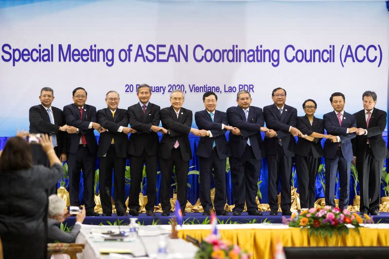 Foreign Ministers of the ASEAN attends a session before their emergency meeting with China on the coronavirus in Vientiane