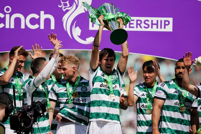 Celtic star Matt O'Riley lifts his third Scottish title
