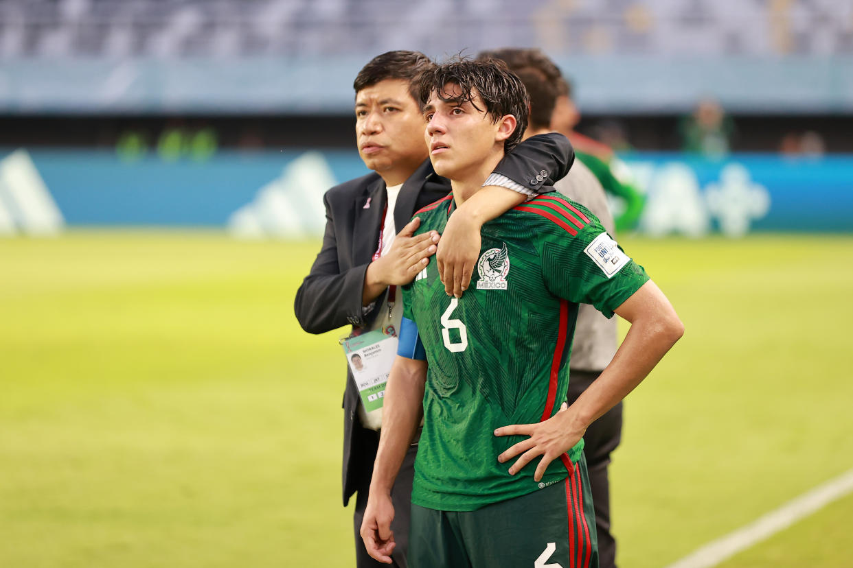 México cayó goleado 5-0 en los Octavos de Final del Mundial sub-17 de Indonesia. (Robertus Pudyanto - FIFA/FIFA via Getty Images)