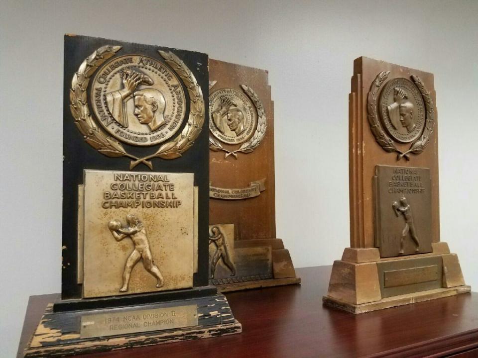 Some of the old trophies that Mark Slessinger pulled out of the storage shed. (via Mark Slessinger)