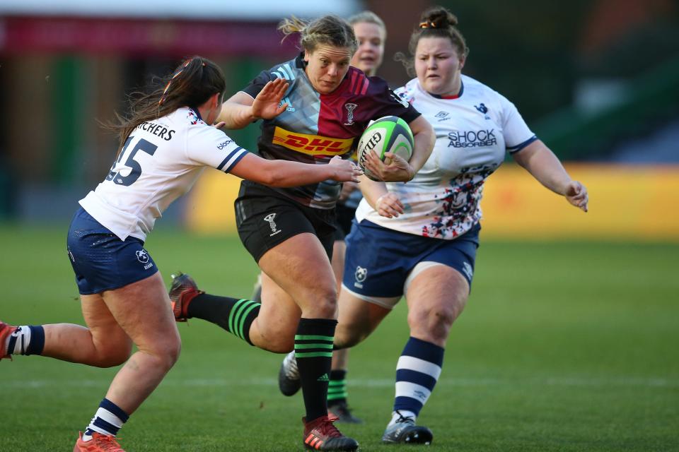 Vickii Cornborough on the charge against Bristol Bears (Getty Images for Harlequins)