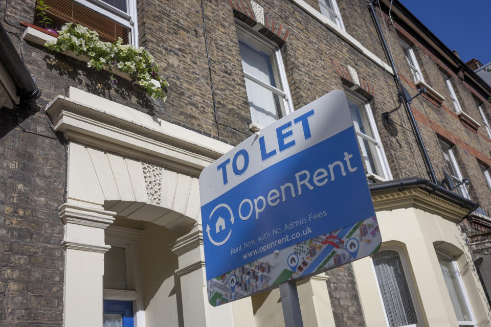 A letting agent’s board outside terraced homes to be let in south London. Photo: Richard Baker/In Pictures via Getty Images