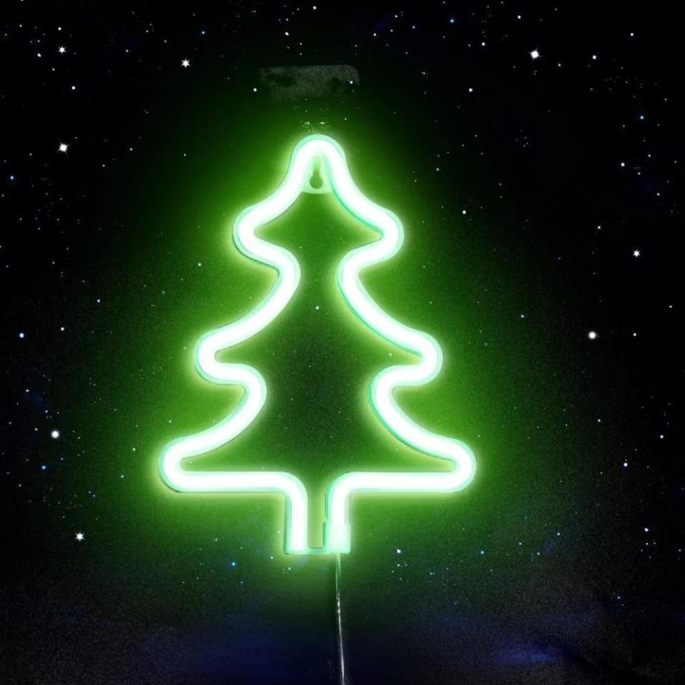 9) Neon Christmas Tree Window Decor