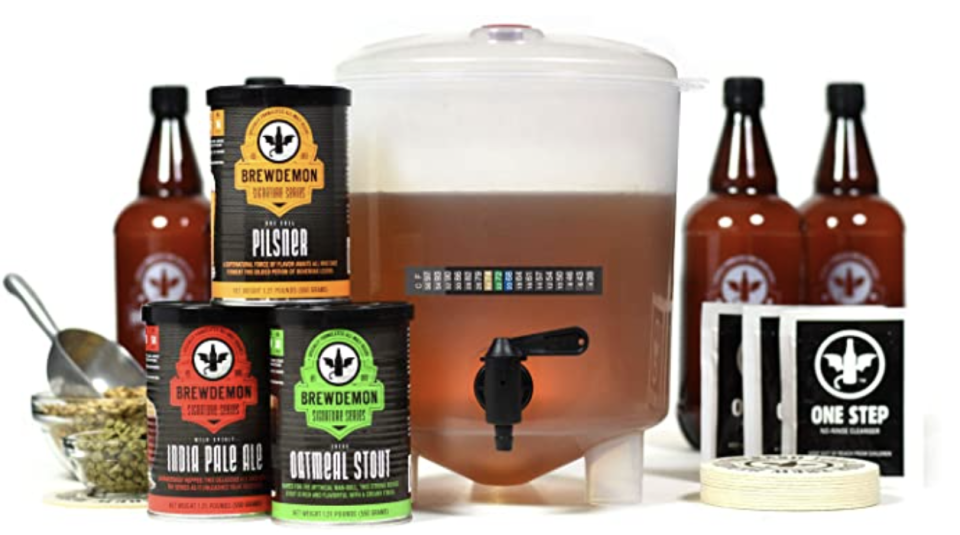 Craft Beer Kit with Bottles,1 gallon, pilsner, stout, IPA. PHOTO: Amazon