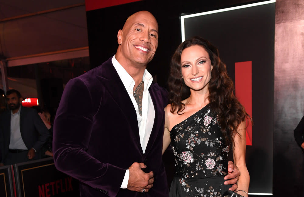 Dwayne Johnson with wife Lauren Hashian at the premiere of his new film Red Notice credit:Bang Showbiz