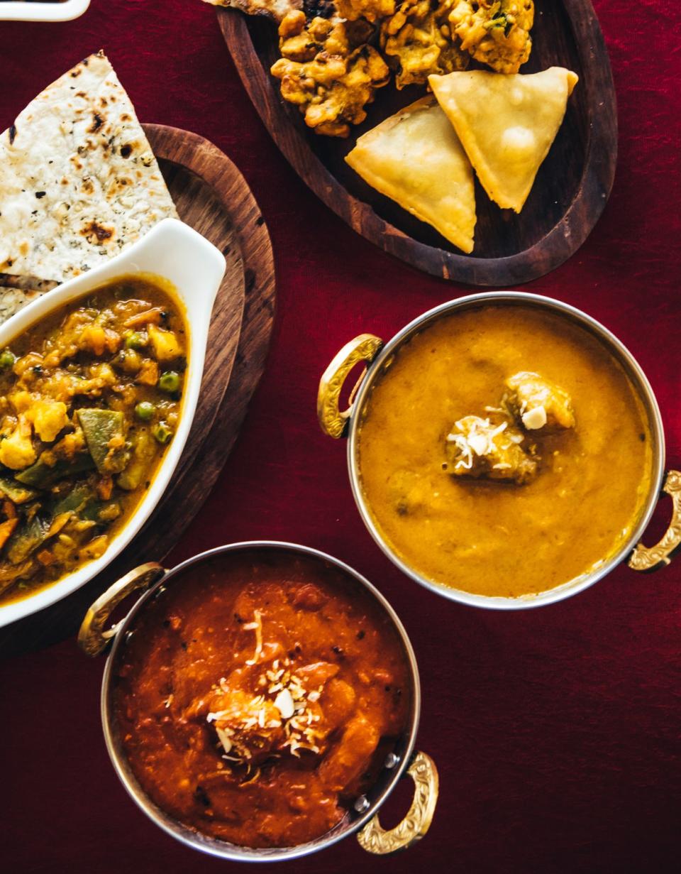 A spread of Indian food.