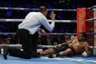 Boxing Britain - Anthony Joshua v Eric Molina IBF World Heavyweight Title - Manchester Arena - 10/12/16 Eric Molina after being knocked down Action Images via Reuters / Andrew Couldridge Livepic