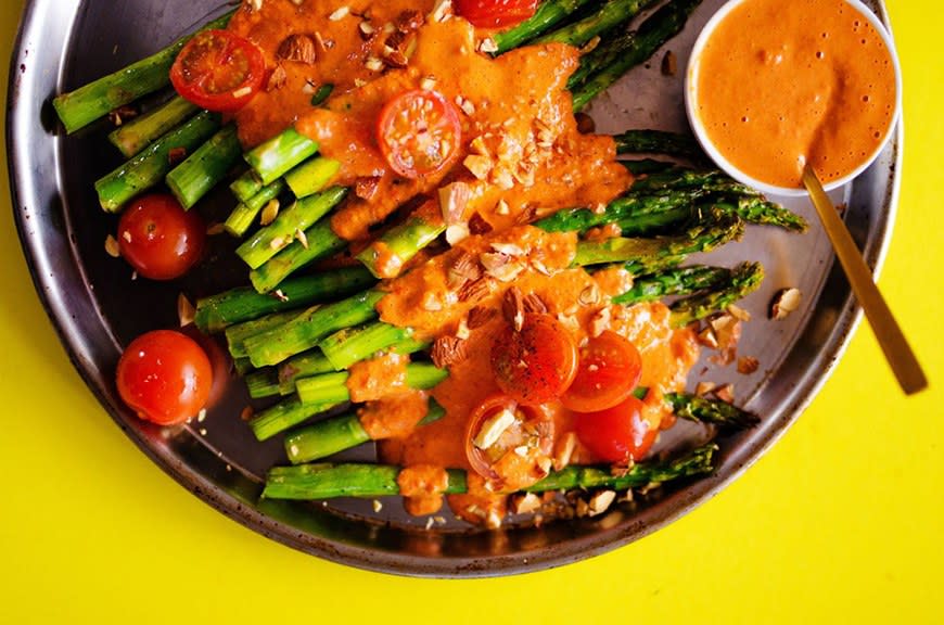 Roasted Asparagus With Romesco Sauce from Live Eat Learn