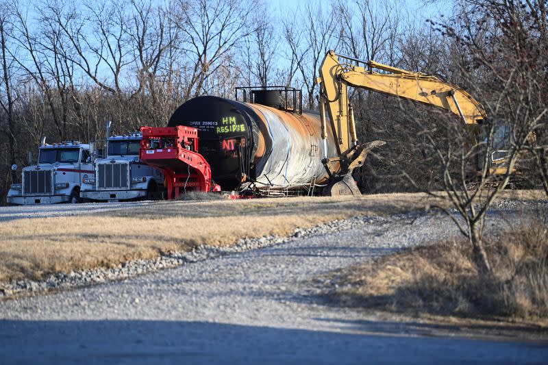 A general view of the site where toxic chemicals were spilled following a train derailment, in East Palestine