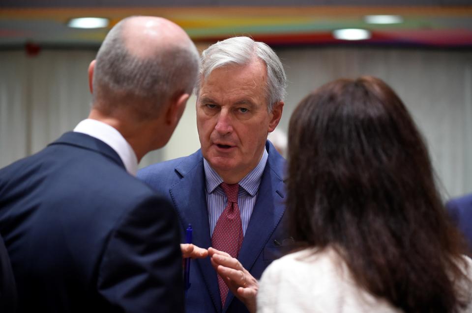 Michel Barnier speaking to EU27 ministers in Brussels on Monday (Getty)