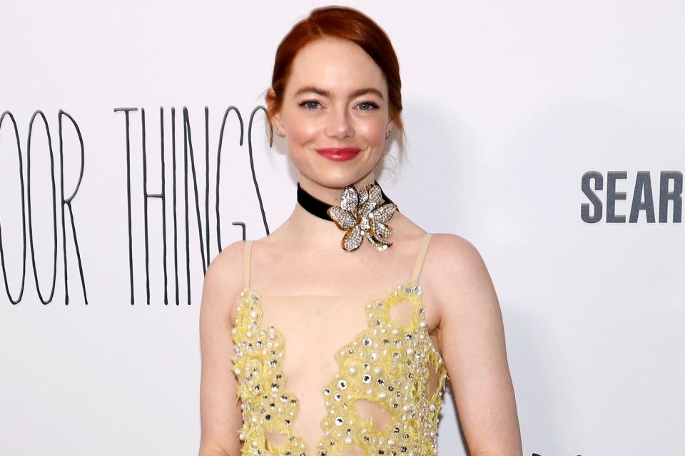 <p>Taylor Hill/FilmMagic</p> Emma Stone revealed that she had a black eye during her 2020 wedding.