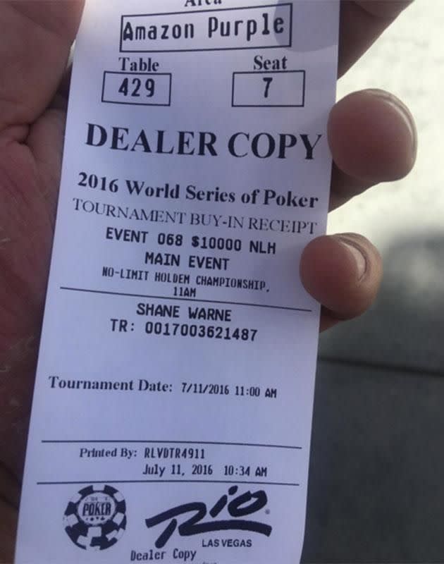 Shane's buy-in ticket. Source: Instagram