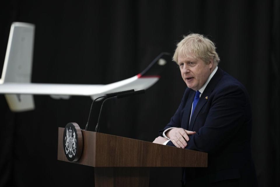 Boris Johnson delivers a speech to members of the armed services and Maritime and Coastguard Agency at Lydd airport in Kent (PA Wire)