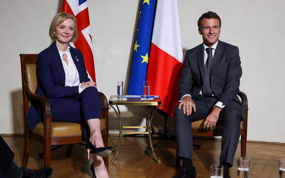 Liz Truss with Emmanuel Macron at a summit in Prague during her brief tenure as prime minister