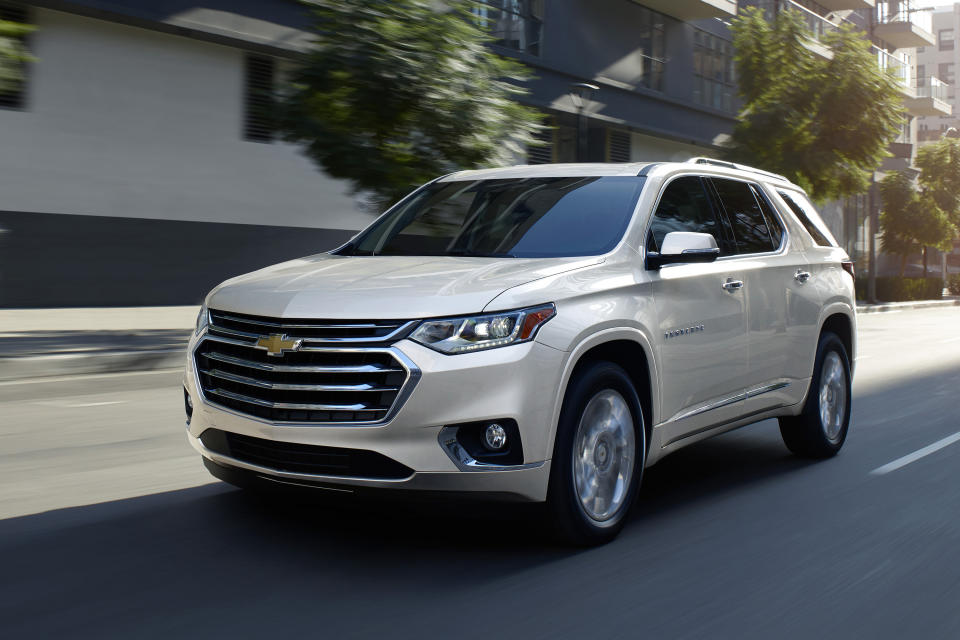 This undated photo provided by Chevrolet shows the Traverse SUV. The Chevrolet Traverse offers a roomy cabin and the largest cargo space in its class. (General Motors via AP)