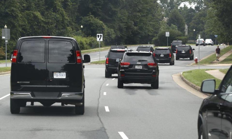 Trump’s motorcade drives to Trump National Golf Club in Sterling, Virginia, on Saturday.