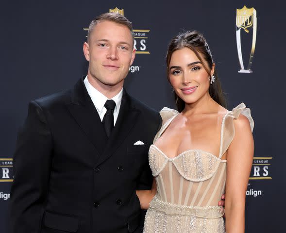 <p>Ethan Miller/Getty</p> Christian McCaffrey and Olivia Culpo attend the 12th annual NFL Honors at Symphony Hall on February 09, 2023 in Phoenix, Arizona