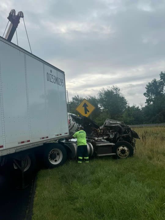 One injured after trailer-tractor crashes on I-95 in Milford on July 23, 2024.