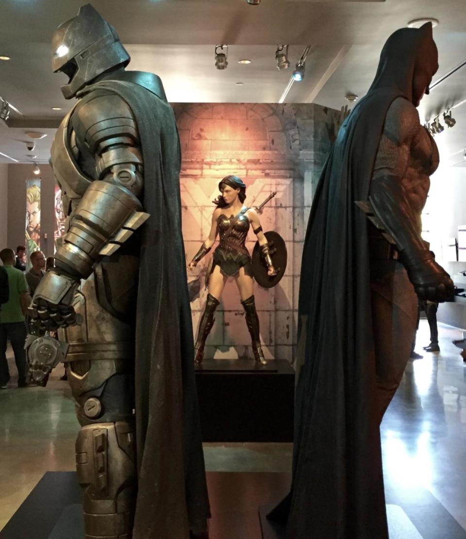 <p>The <i>BvS</i> heroes have a featured place in the DC exhibition.</p>