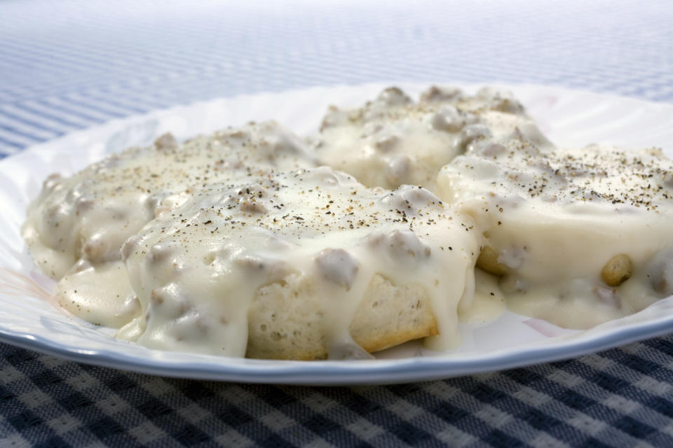 A plate of biscuits and gravy