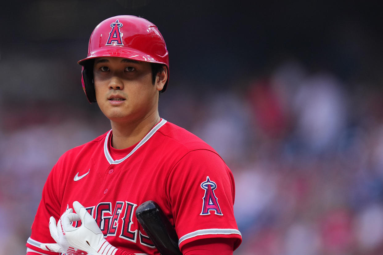 Shohei Ohtani is a finalist for his second MVP award in three seasons. (Mitchell Leff/Getty Images)