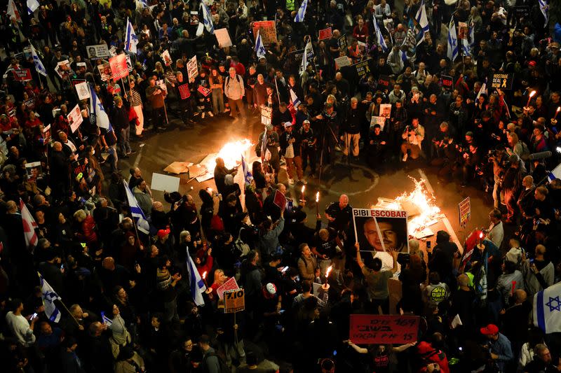 Protest against Israeli Prime Minister Netanyahu's government and call for the release of hostages kidnapped on October 7, in Tel Aviv