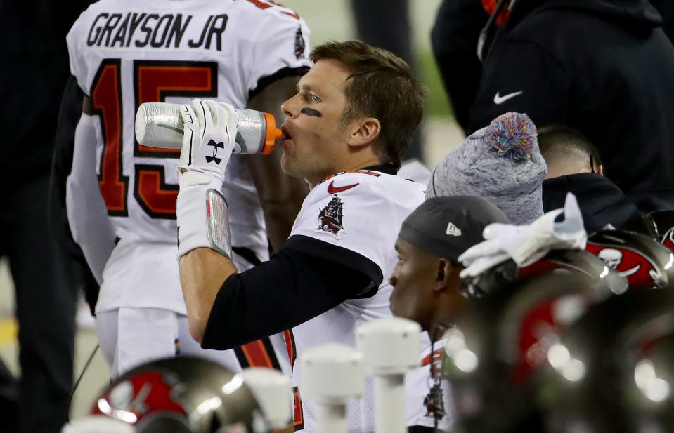 Tom Brady ran to the locker room after Thursday's game, which is what the NFL wants players to do. (Photo by Jonathan Daniel/Getty Images)