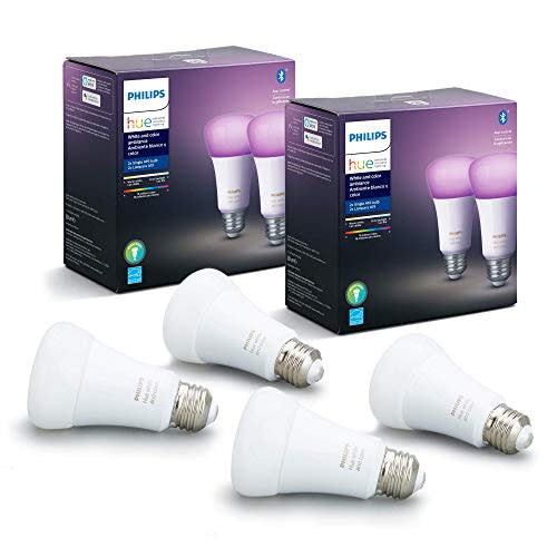 Philips Hue White & Color Ambiance White Smart A19 Lights with Bluetooth, Hue Hub Compatible 4-…