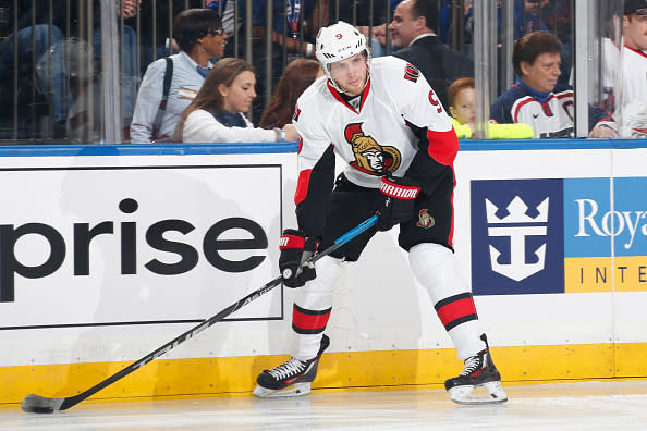 NEW YORK, NY - NOVEMBER 27: Bobby Ryan #9 of the Ottawa Senators skates with the puck against the New York Rangers at Madison Square Garden on November 27, 2016 in New York City. The Ottawa Senators won 2-0. (Photo by Jared Silber/NHLI via Getty Images)