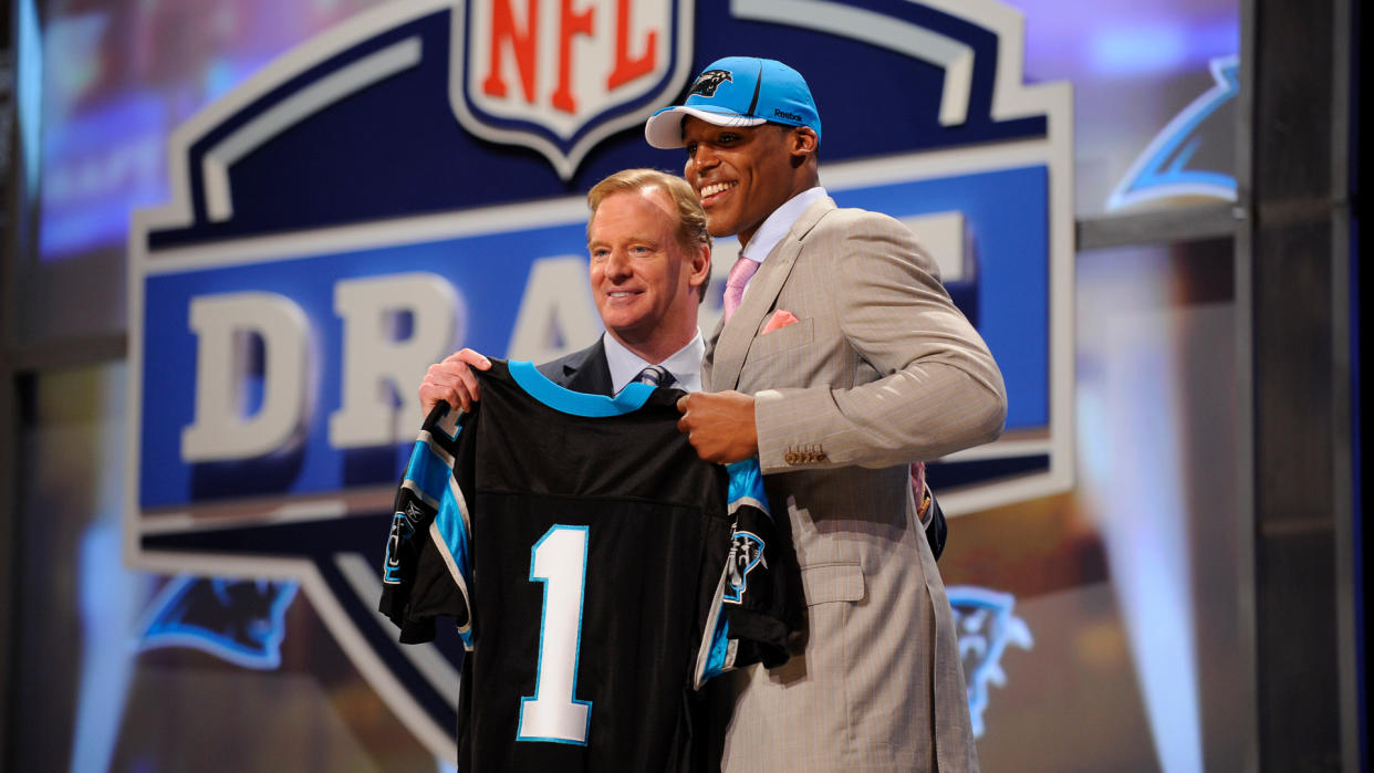 Mandatory Credit: Photo by Stephen Chernin/AP/Shutterstock (9290377k)Cam Newton,Roger Goodell.