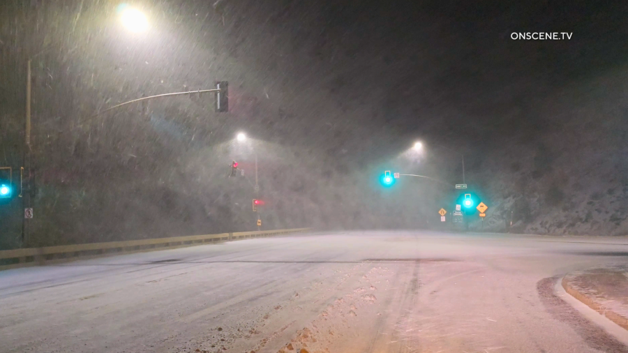 Blizzard-like conditions hit the San Bernardino Mountains on March 15, 2024.