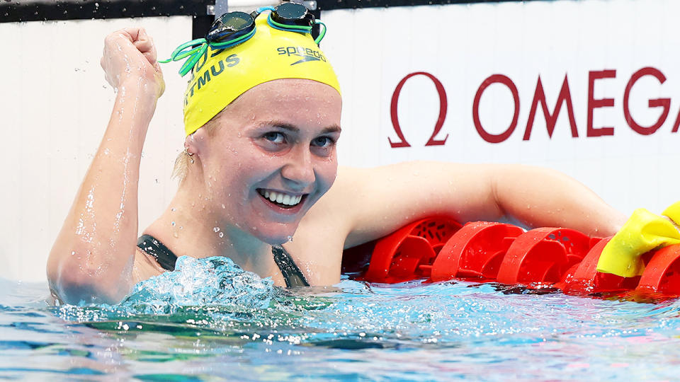 Ariarne Titmus, pictured here after winning gold in the 400m freestyle final. 