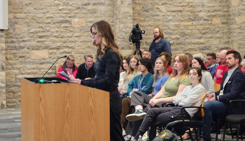 Carrie Colombo, an Upper Arlington parent, said during Tuesday's Upper Arlington Board of Education meeting that she felt the school board needed to take action to restore trust damaged by the secretly recorded Accuracy in Media video.