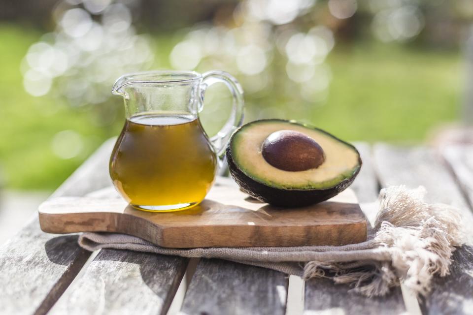 <p> Avocado oil is extracted from the pulp of the fruit and is full of heart-healthy fats. It has a remarkably high smoke point (about 520°F!) and a neutral flavor similar to the avocado itself. Use it to replace vegetable oil but note that it tends to be pricier, so you may only want to swap it into recipes where not much oil is used. </p><p>Note: <em>Unrefined</em> avocado oil has a green hue and buttery flavor that, while delicious, isn't a close substitute for vegetable oil.</p><p><strong>RELATED: </strong><a href="https://www.goodhousekeeping.com/health/diet-nutrition/g32108013/healthiest-cooking-oils/" rel="nofollow noopener" target="_blank" data-ylk="slk:5 Best Healthy Cooking Oils, According to Nutritionists;elm:context_link;itc:0;sec:content-canvas" class="link ">5 Best Healthy Cooking Oils, According to Nutritionists</a></p>