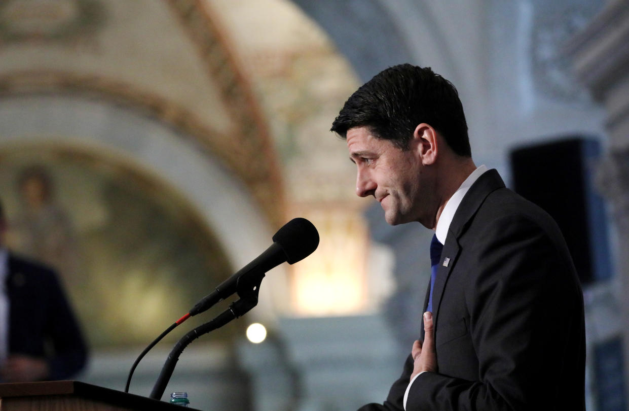 Retiring Speaker of the House Paul Ryan delivers his farewell address in the Great Hall of the Library of Congress in Washington on Wednesday. (Photo: Jonathan Ernst/Reuters)