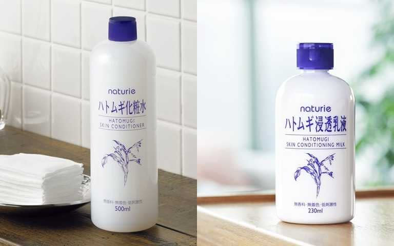 naturie薏仁清潤化妝水 500ml／250元、naturie薏仁清潤浸透乳液 230ml／270元(圖／IG@naturie_imju)