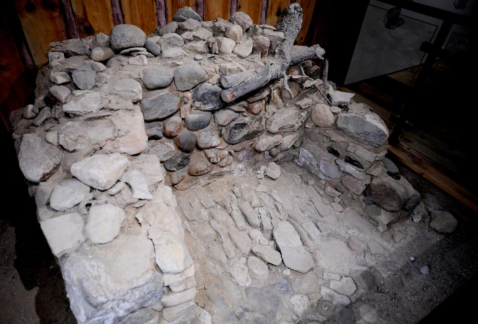 An excavated fireplace from an original French house at Fort Michilimackinac in Mackinaw City. The fort is the site of the longest-running archaeological dig in North America.