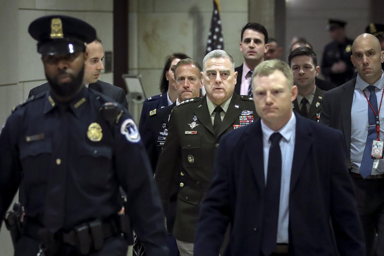 Chair of the Joint Chiefs of Staff Mark Milley departs briefing for members of the U.S. House of Representatives about the situation with Iran, at the U.S. Capitol on January 8, 2020 in Washington, DC. (Drew Angerer/Getty Images)