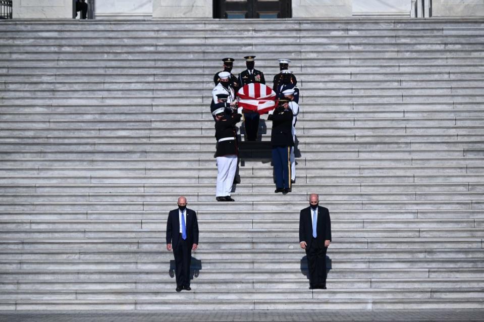 <p>Lewis's casket is carried down the steps of the Capitol, after the Congressman laid in state. The casket was then transported to Atlanta, Georgia for Lewis's funeral. </p>