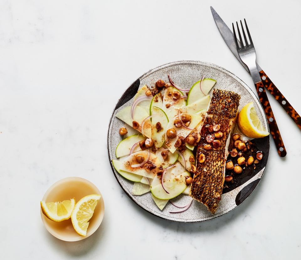 Crispy Fish with Brown Butter Sauce and Kohlrabi Salad