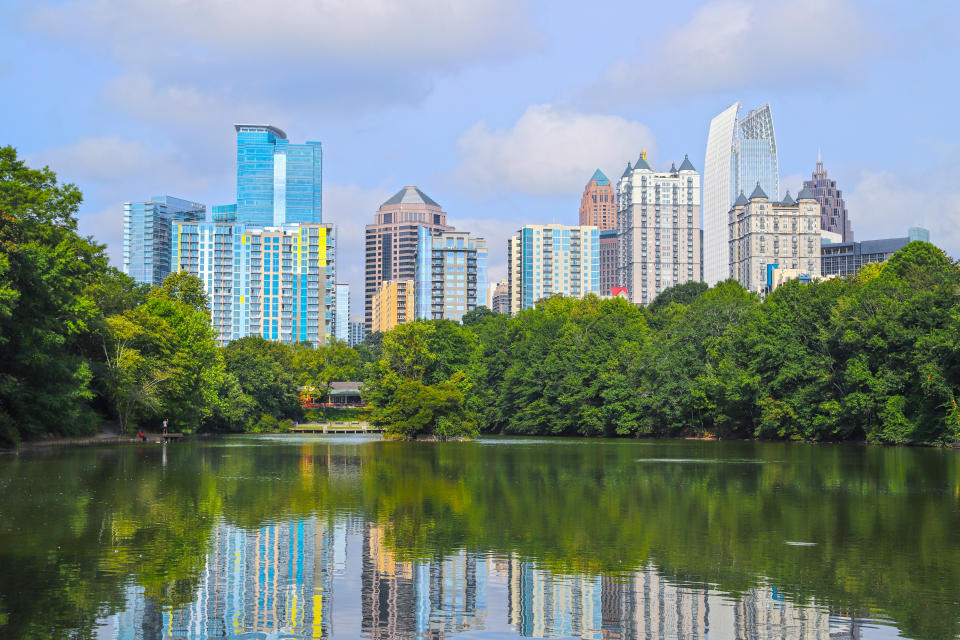 Atlanta skyline reflected in a lake