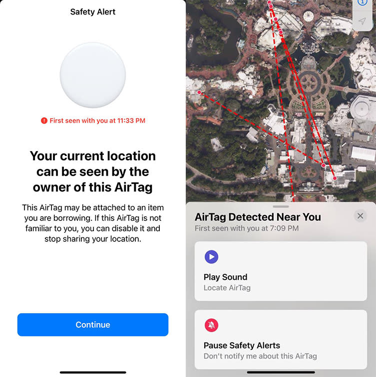 The family was leaving Disney World when they received the alarming notification alerting them to the AirTag.