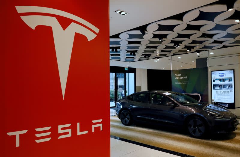 FILE PHOTO: A Tesla model 3 car is seen in their showroom in Singapore