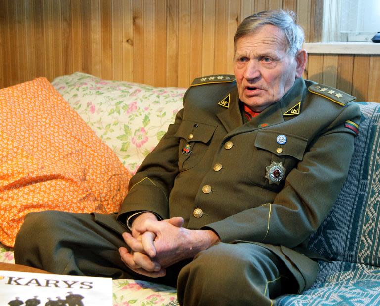 Jonas Kadzionis, former member of an anti-Soviet armed resistance group, is pictured in Kavarskas, eastern Lithuania on May 7, 2015