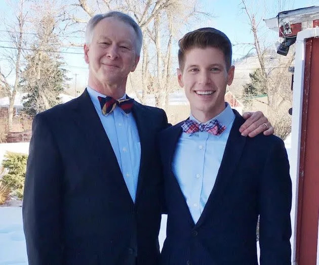 The author, right, with their father, Bobby. Both of them are sporting Dad's signature bow tie. (Photo: Courtesy of Blake Mitchell)