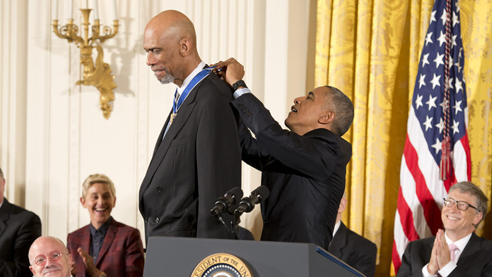 Kareem Abdul-Jabbar is awarded the Presidential Medal of Freedom in 2016. - Credit: AP Images