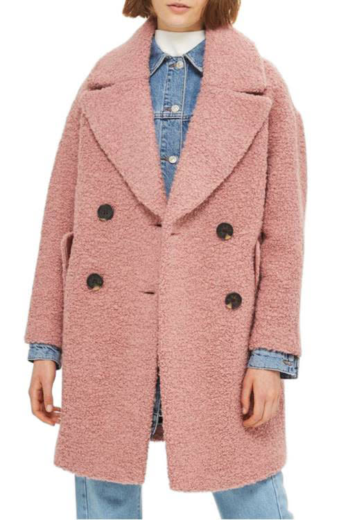 Pink furry coat.