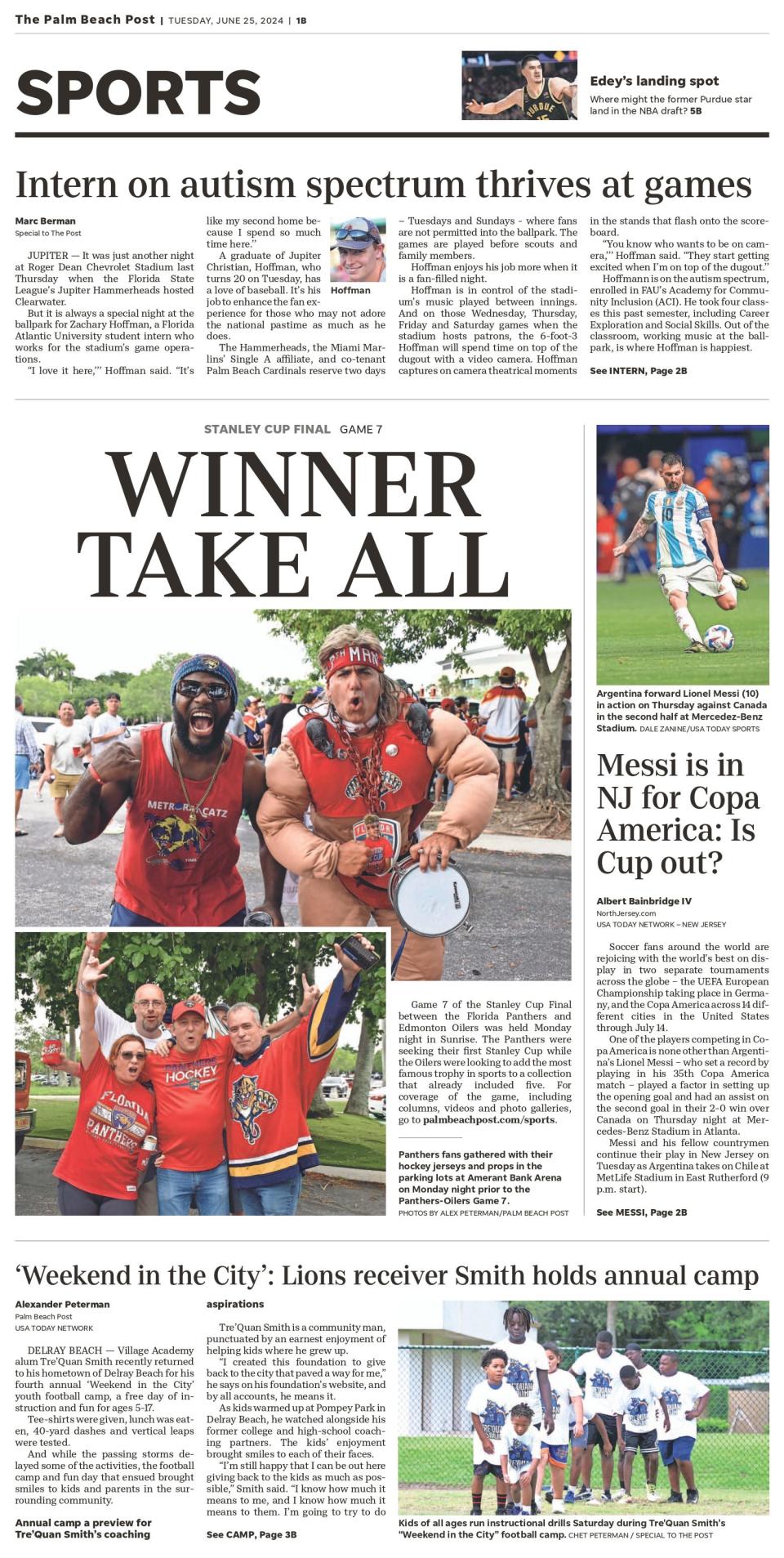 Palm Beach Post sports front, Tuesday, June 25, 2024