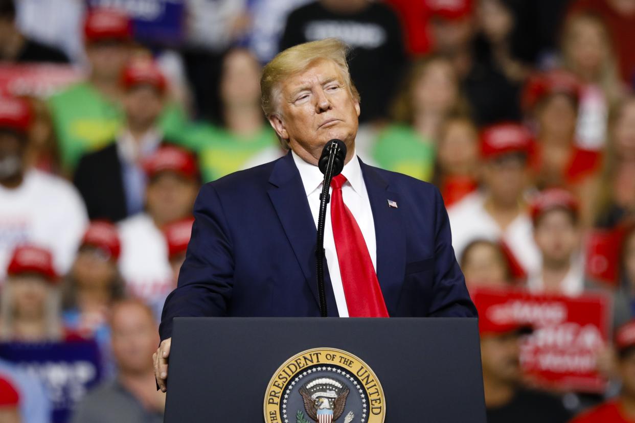 ORLANDO, USA - JUNE 18: US President Donald Trump speaks during a rally at the Amway Center in Orlando, Florida on June 18, 2019. President Donald Trump officially launches his 2020 campaign. (Photo by Eva Marie Uzcategui T./Anadolu Agency/Getty Images)